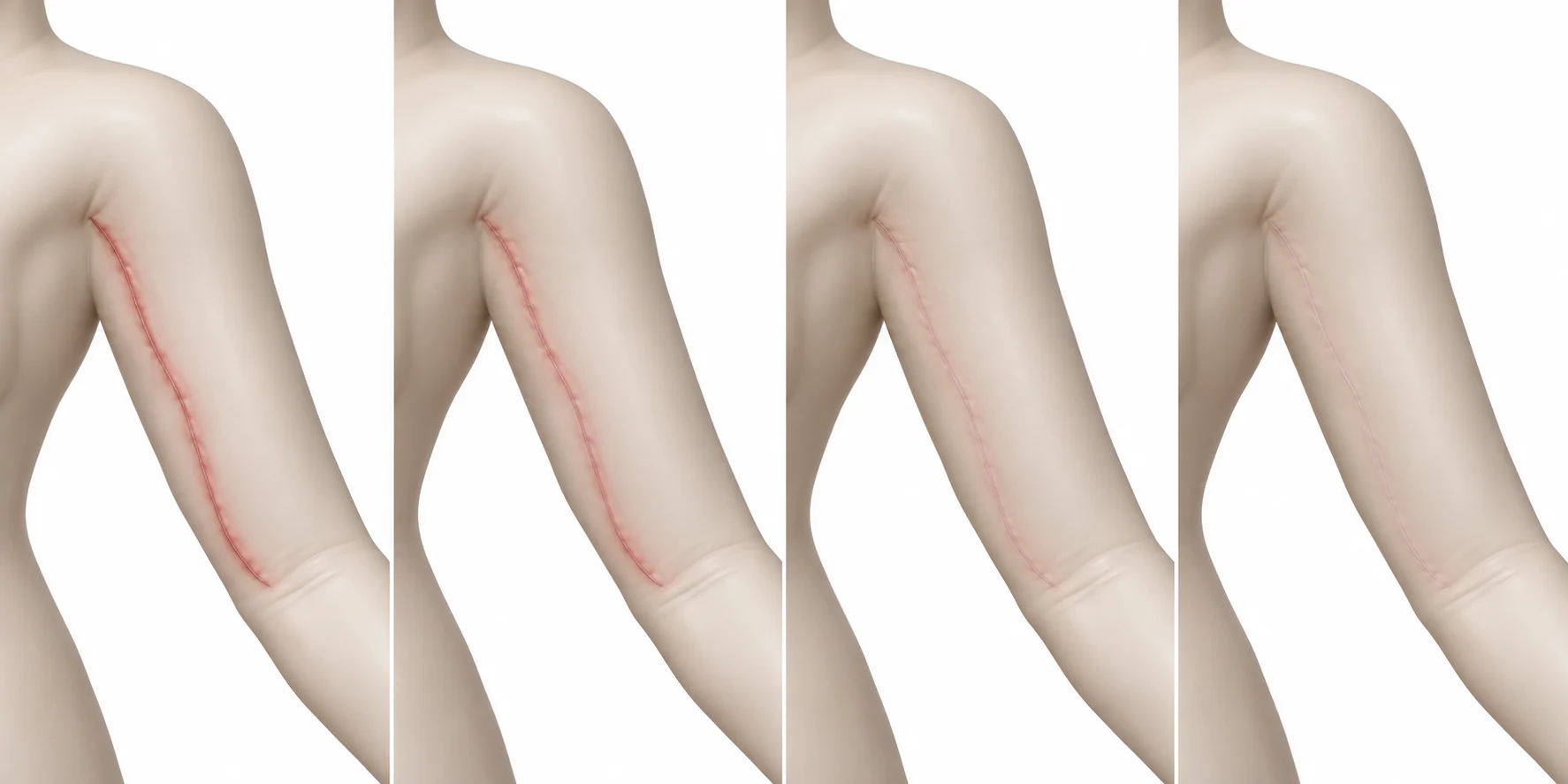 Sequência didática em modelo sintético sobre a evolução visual da cicatriz da braquioplastia.